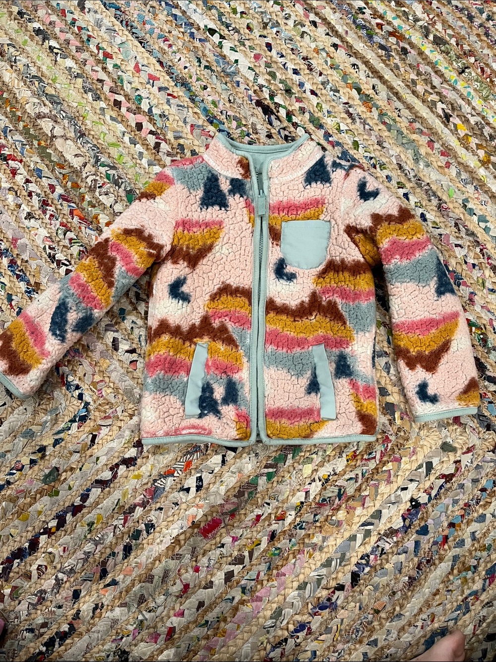 Cat & Jack Pink Multi Sherpa Zip Jacket with Aqua Trim